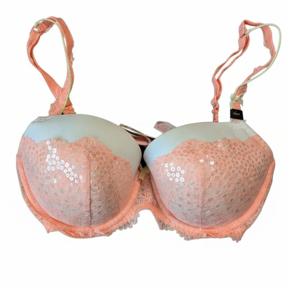 Victoria's Secret Sequin Lace Padded Push-Up Bra NWT Coral Mint 32DD